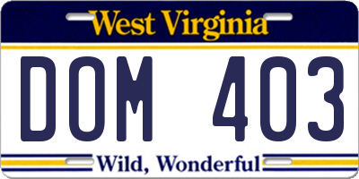 WV license plate DOM403