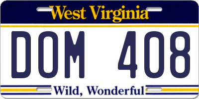 WV license plate DOM408
