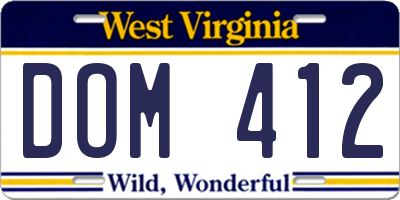 WV license plate DOM412