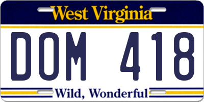 WV license plate DOM418