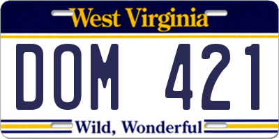 WV license plate DOM421