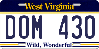 WV license plate DOM430