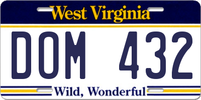 WV license plate DOM432