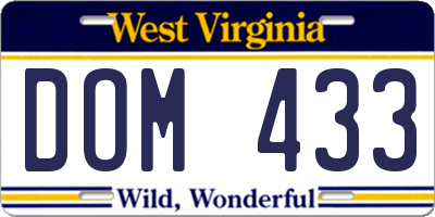 WV license plate DOM433