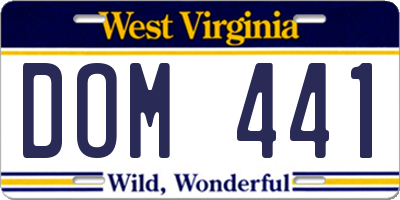 WV license plate DOM441