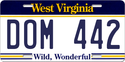 WV license plate DOM442