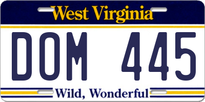 WV license plate DOM445