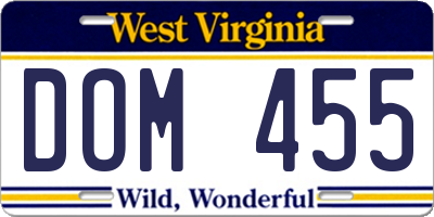 WV license plate DOM455