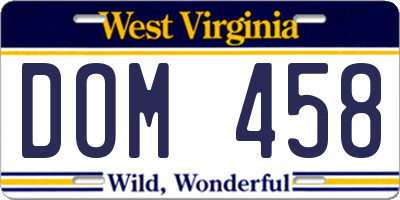 WV license plate DOM458