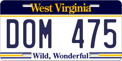 WV license plate DOM475