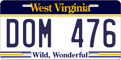 WV license plate DOM476