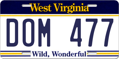 WV license plate DOM477