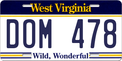 WV license plate DOM478
