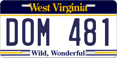 WV license plate DOM481