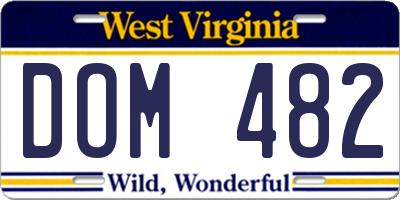 WV license plate DOM482
