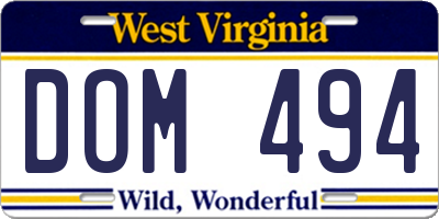 WV license plate DOM494