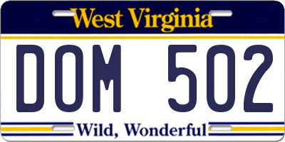 WV license plate DOM502
