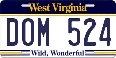 WV license plate DOM524