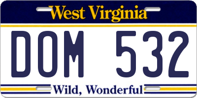 WV license plate DOM532