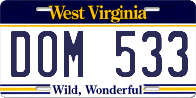 WV license plate DOM533