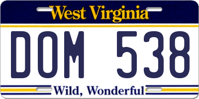 WV license plate DOM538