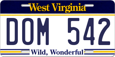 WV license plate DOM542