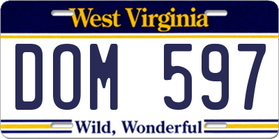 WV license plate DOM597