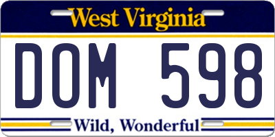 WV license plate DOM598