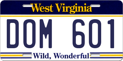 WV license plate DOM601