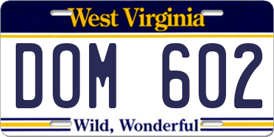 WV license plate DOM602