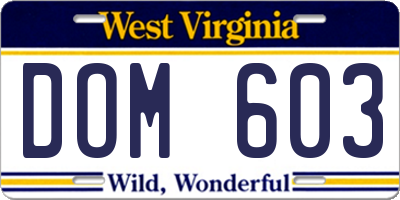 WV license plate DOM603
