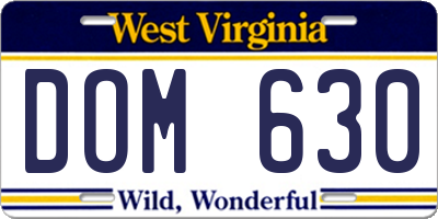 WV license plate DOM630