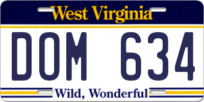 WV license plate DOM634