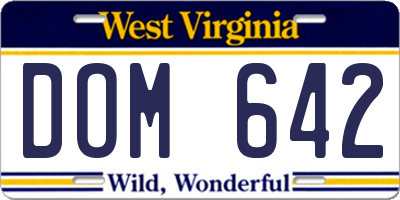 WV license plate DOM642