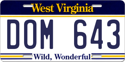 WV license plate DOM643