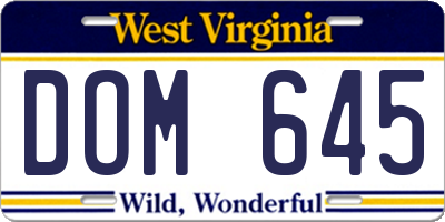 WV license plate DOM645
