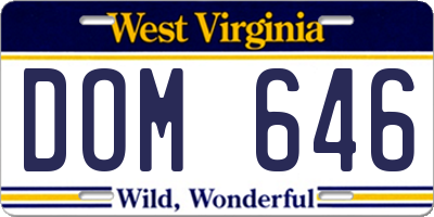 WV license plate DOM646