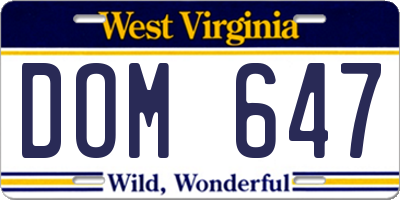 WV license plate DOM647