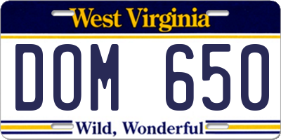 WV license plate DOM650