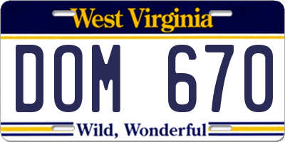 WV license plate DOM670