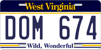 WV license plate DOM674
