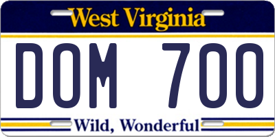 WV license plate DOM700