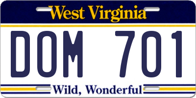 WV license plate DOM701