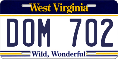 WV license plate DOM702