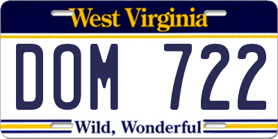 WV license plate DOM722