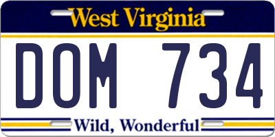 WV license plate DOM734