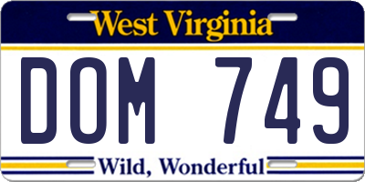 WV license plate DOM749