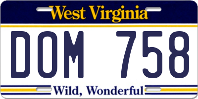WV license plate DOM758