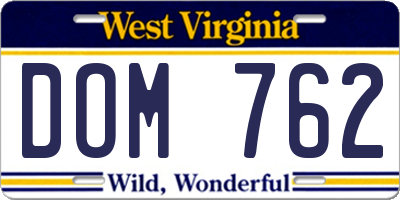 WV license plate DOM762