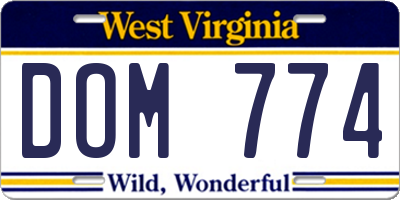 WV license plate DOM774